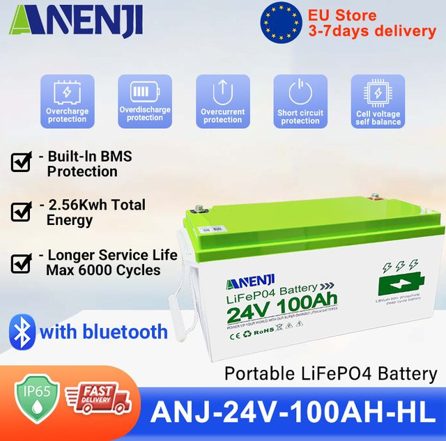 ANENJI LiFePO4 Batterie 25,6V 100Ah mit integriertem BMS für Solar Home Energie und Wohnmobile, Weiß - Bild 1