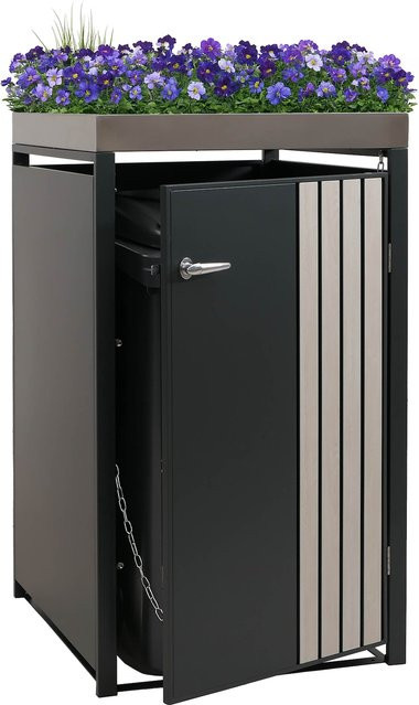 MCW Mülltonnenverkleidung O67 mit Pflanzkasten in Anthrazit Holzoptik Hell, B/T/H: 125 x 68 x 84 cm - Bild 1