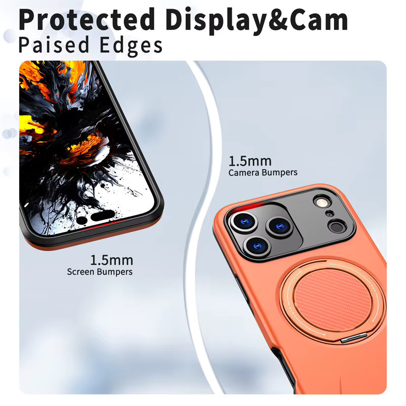 Magnetische Panzerhülle mit 360 Grad Metallringhalter für Apple iPhone 16 E in Schwarz oder Orange - Bild 5