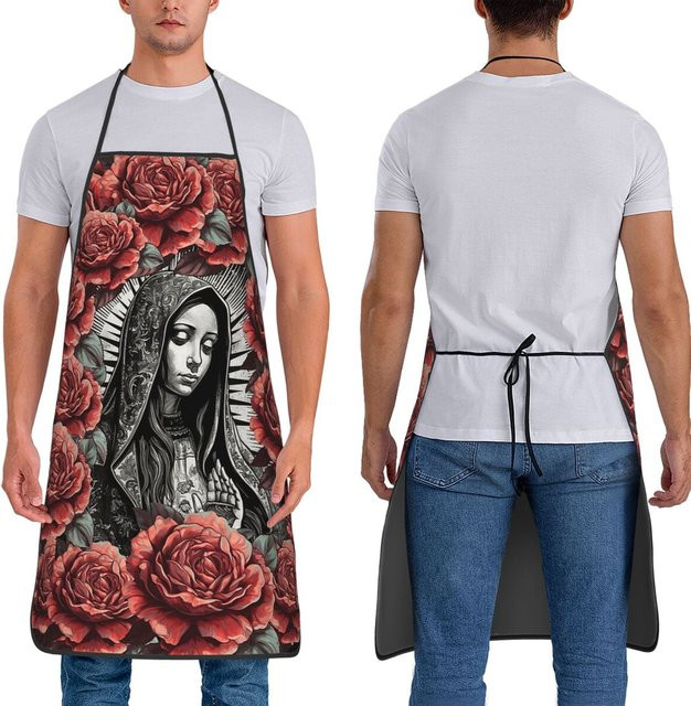 Wasserdichte Küchenschürze mit Guadalupe Jungfrau Maria Blumen Motiv in Multicolour für Damen und Herren - Bild 1