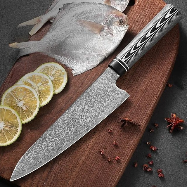 PLYS Xtl-damascus Kochmesser mit VG10 Stahlkern in Silber - Bild 1