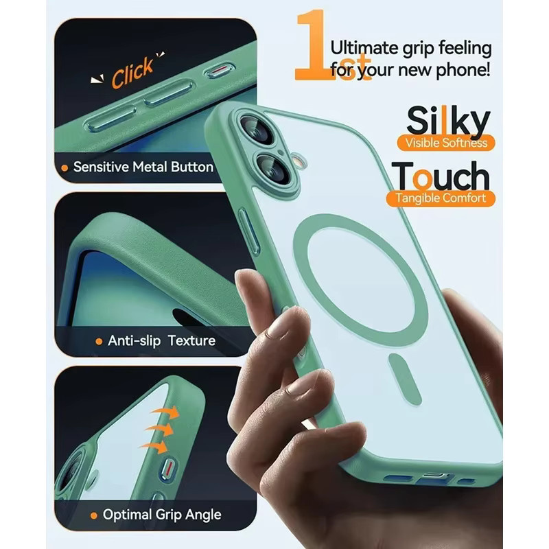 MagSafe Luxus Rüstung Stoßfeste Handyhülle für iPhone 16 15 14 13 Pro Max Plus mit Magnetischer Drahtloser Ladefunktion in Matt Transluzent PC, Farben: Transparent, Lila, Grün - Bild 6