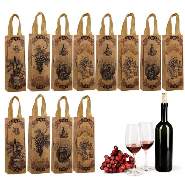 12er Set Weihnachts-Weinflaschentaschen aus braunem Kraftpapier für Champagner und Wein zur Partydekoration und als Geschenkverpackung - Bild 1