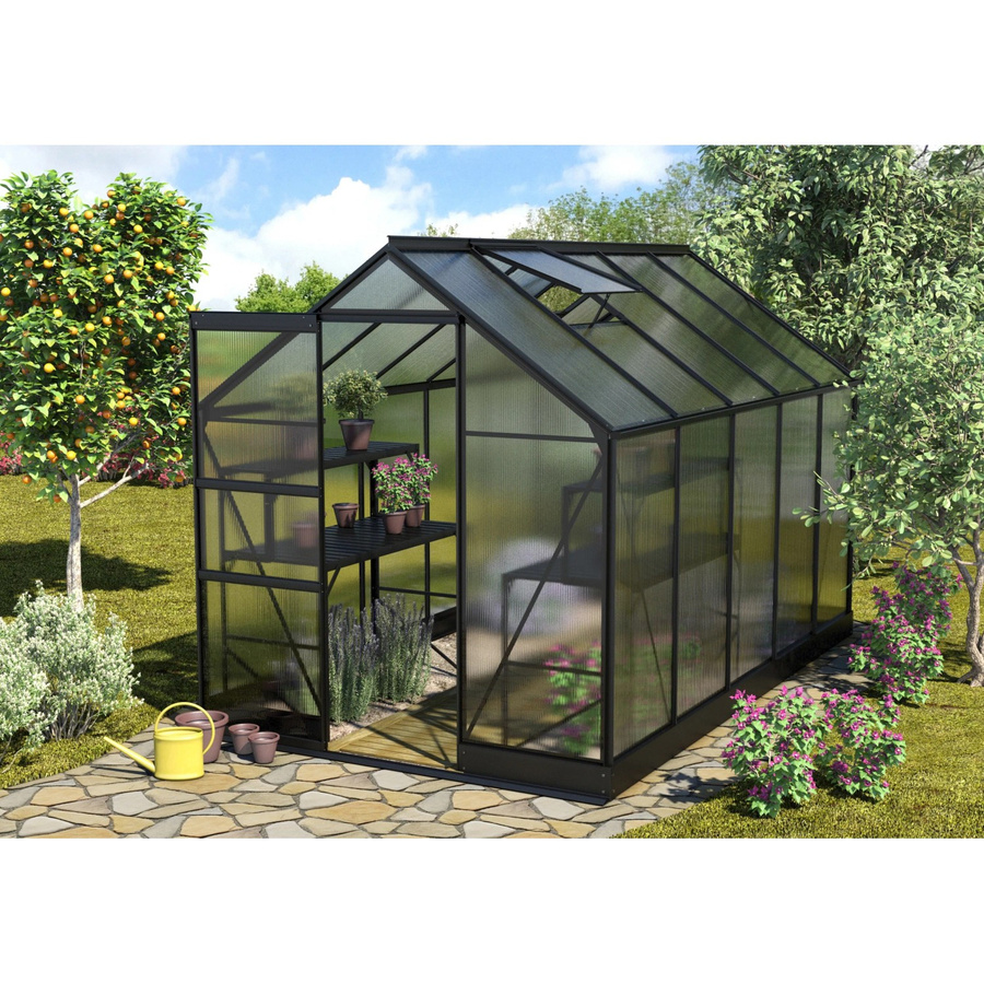 Vitavia Gewächshaus Apollo 6200 Schwarz mit Aluminiumrahmen, Polycarbonat und Fundament - Bild 2