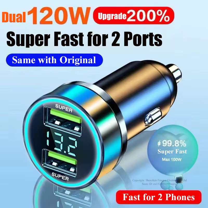 UYUXIO Dual USB Port Autotelefon Ladegerät in Schwarz mit Spannungsanzeige und Superschnellladefunktion für iPhone, Samsung, Oppo, Vivo und Huawei - Bild 4