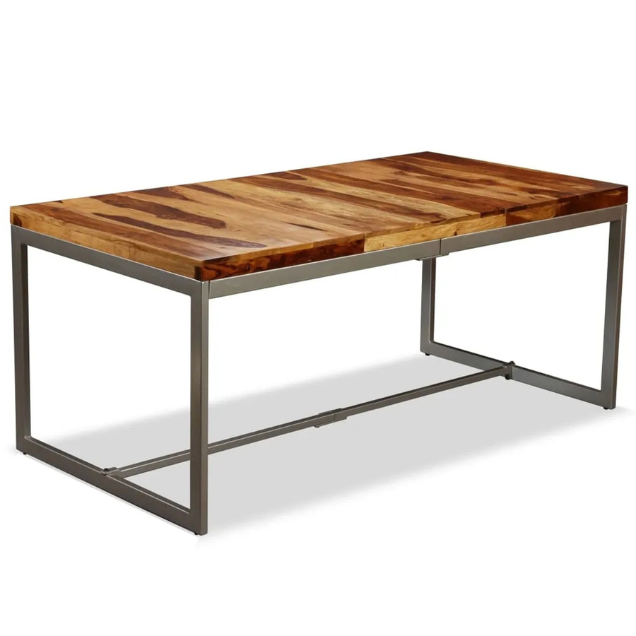 vidaXL Esstisch aus Massivholz Sheesham und Stahl im Industrial Design, Braun, B/T/H: 180 x 90 x 76 cm - Bild 2