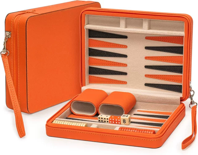 Master Design Reise-Schach- und Backgammon-Set, Acryl-Figuren, Lederetui - Bild 1