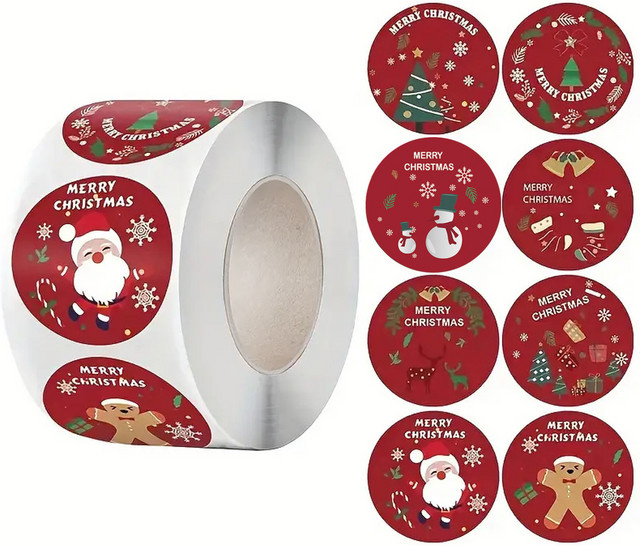 500 Stück Frohe Weihnachten Aufkleber mit Weihnachtsmotiv für DIY Geschenkverpackungen und Umschläge - Bild 1