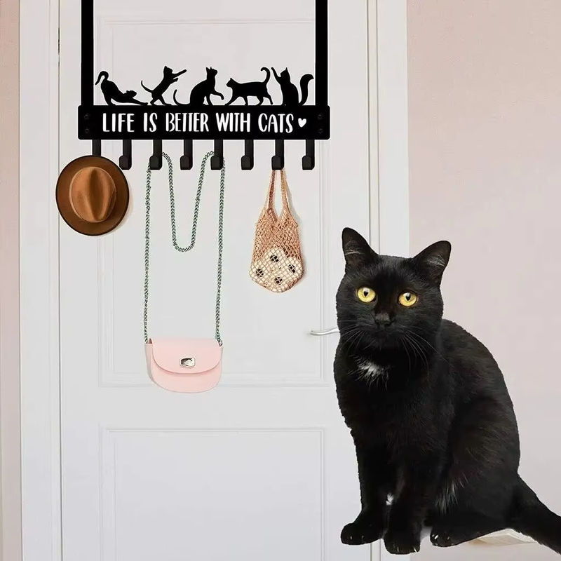 CIFBUY Wandgarderobe aus Eisen mit 8 Haken in Form einer schwarzen Katze, Schwarz - Bild 6