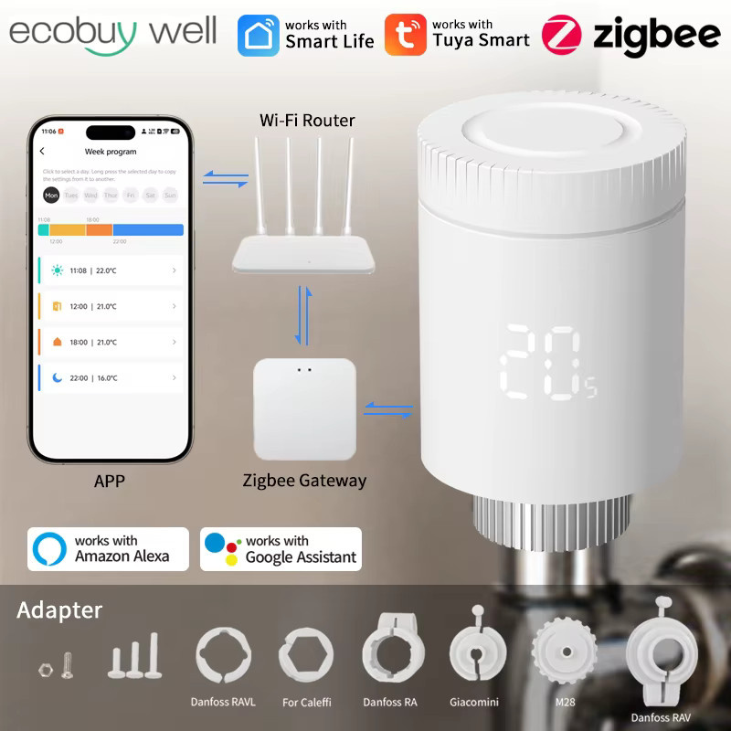 Ecobuy Well Smart ZigBee 3.0 Heizkörperventil Tuya Thermostatventil in Weiß mit App-Steuerung und Google Alexa Integration - Bild 2