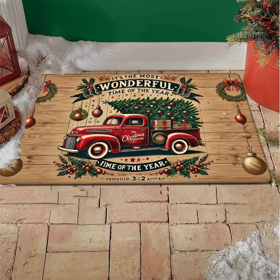 VIKAMA Weihnachtsteppich mit rotem LKW-Aufdruck, rutschfest und schmutzabweisend, rechteckig, B/T: 60 x 40 cm, rot/mehrfarbig - Bild 3