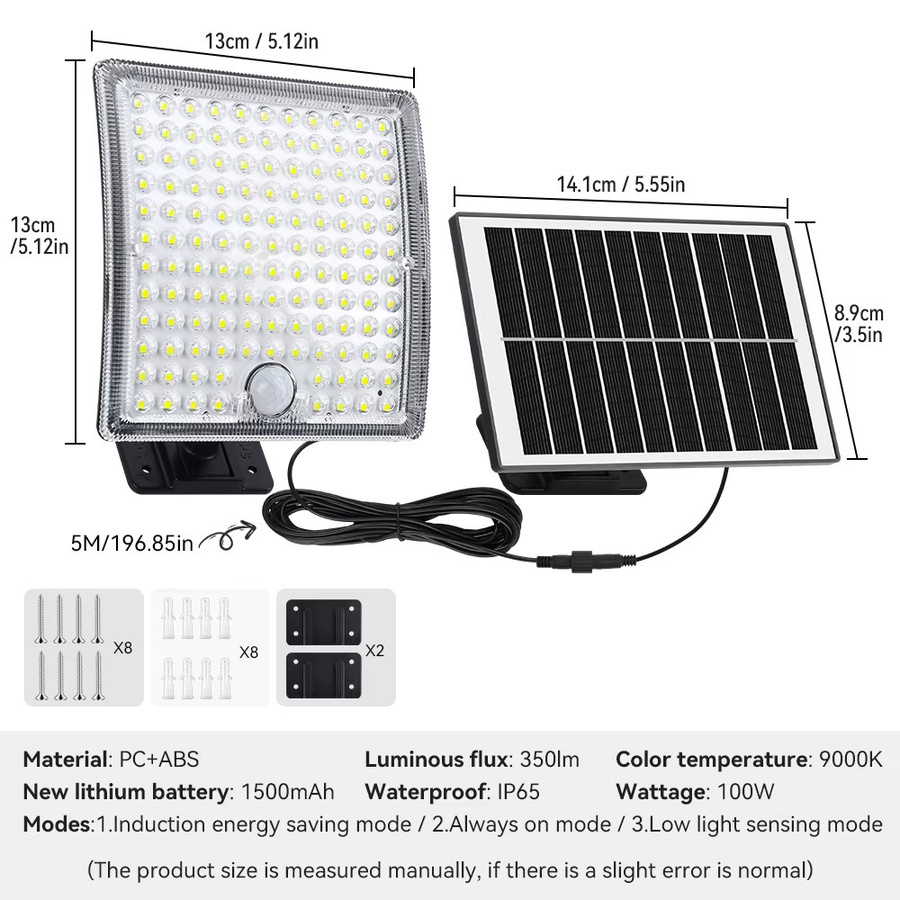 Arbrac 2er-Pack Solar-Flutlicht mit Bewegungssensor und 5 m Kabel, schwarze Wandleuchte für Außenbereich, B/H/T: 13 x 13 x 13 cm - Bild 4