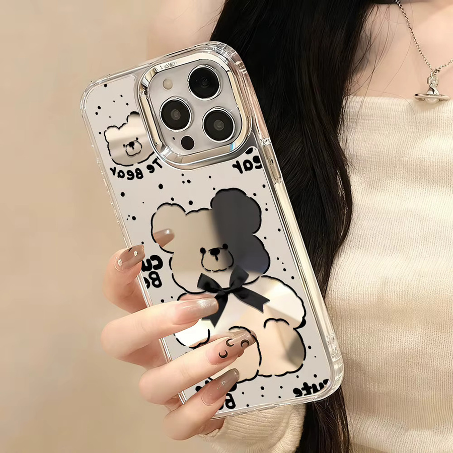 Luxus Make-up Spiegel Handyhülle mit Bären-Design für iPhone 16 Pro Max, 17 Pro Max und 15 Pro Max, transparent - Bild 5