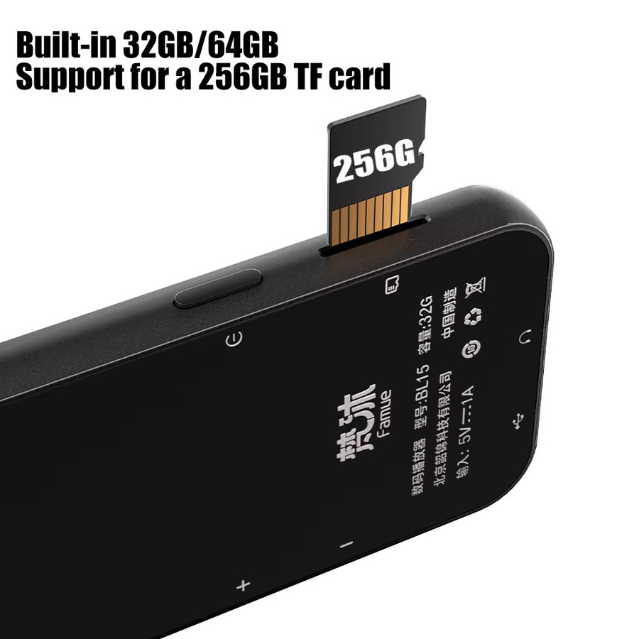 Famue BL15 Tragbarer MP3-Player mit 64GB Speicher, Bluetooth 5.4, HiFi-Sound und E-Book-Funktion, Schwarz - Bild 4