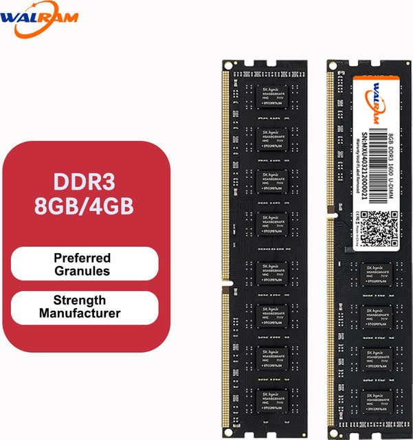 Walram DDR3 1600 MHz DIMM Desktop RAM Arbeitsspeicher für PC, 8 GB, 1,5 V, CL11, 240-Pin, Schwarz - Bild 1