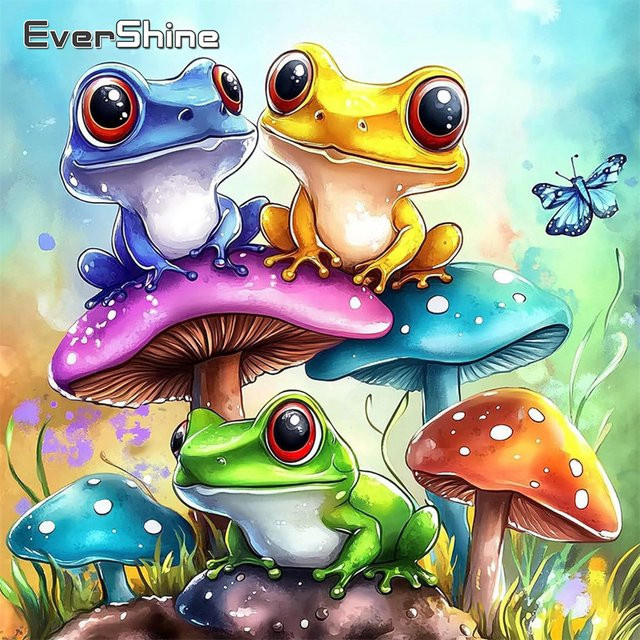 Evershine Kreuzstich-Bastelset Frosch auf Pilz, unbedrucktes Stickerei-Set für Handarbeit, Multicolor, Breite: 30,0 cm, Höhe: 30,0 cm - Bild 1