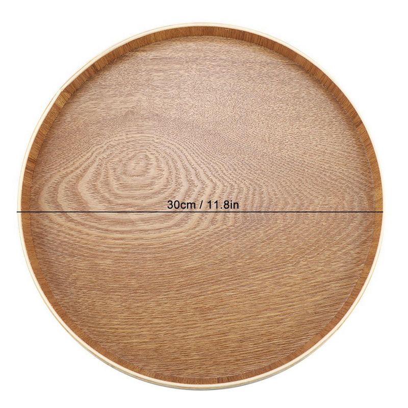 GoolRC Serviertablett aus Holz in Braun, rundes Vintage Holztablett für Teeservice, Obst oder Süßigkeiten - Bild 4