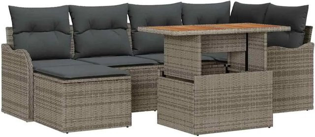 vidaXL Garten-Sofa-Set aus Poly-Rattan in Grau mit 7-teiliger Sitzgruppe, Ecksofa, Mittelsofas, Armlehnen-Sofas, Fußschemel und Tisch mit integrierter Stauraumfunktion und Polstern - Bild 1