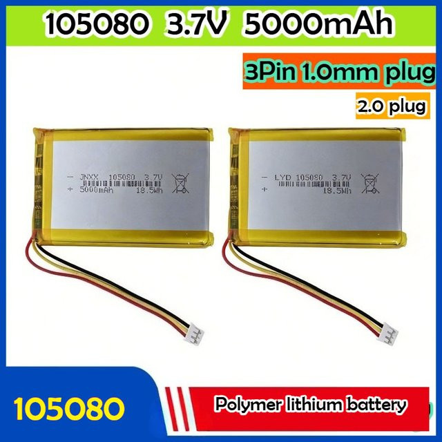 Taepiaai Li-Polymer Akku 3,7V 5000mAh 18,5Wh mit 3-Draht Thermistor und JST 3-Pin 2,0mm Anschluss für DashCam, GPS, iPod, Tablet und Powerbank - Bild 1