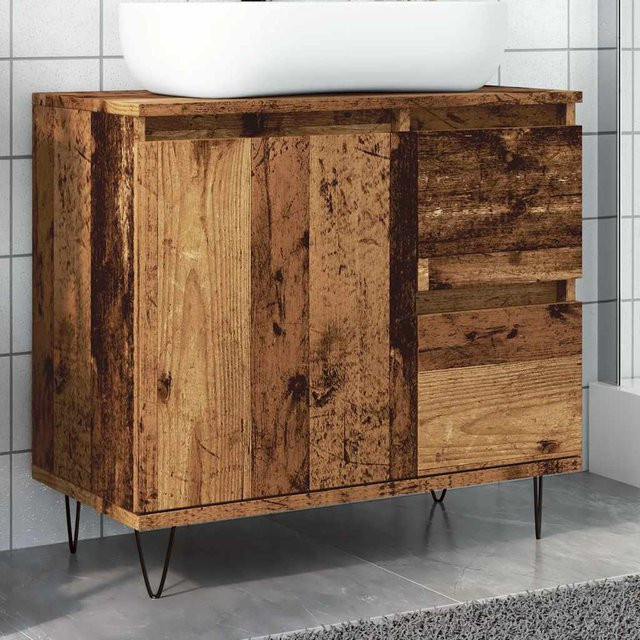 vidaXL Waschbeckenunterschrank in Altholz-Optik und Braun mit industrieller Note, B/T/H: 65 x 33 x 60 cm - Bild 2