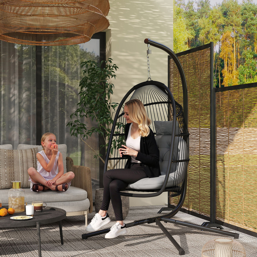 Outsunny Hängesessel Ei mit Gestell in Dunkelgrau, klappbare Gartenschaukel mit UV-beständigen Kissen für Innen und Außen - Bild 2