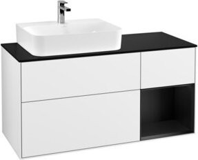 V&B Waschtischunterschrank Finion mit LED-Beleuchtung und Regalelement, Weiß glänzend, Breite: 120 cm - Bild 1