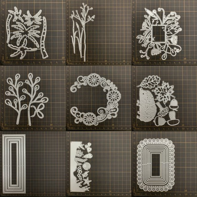 9 Metall Stanzformen und Schablonen mit Igelblatt-Motiven in Silber für DIY Scrapbooking und dekorative Prägung - Bild 1