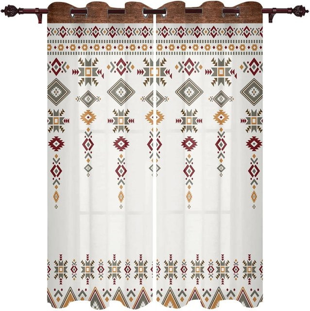 2er-Set Boho Totem Fenster Vorhänge im modernen europäischen Stil, halbtransparent, weiß, B: 50 cm, H: 130 cm - Bild 1
