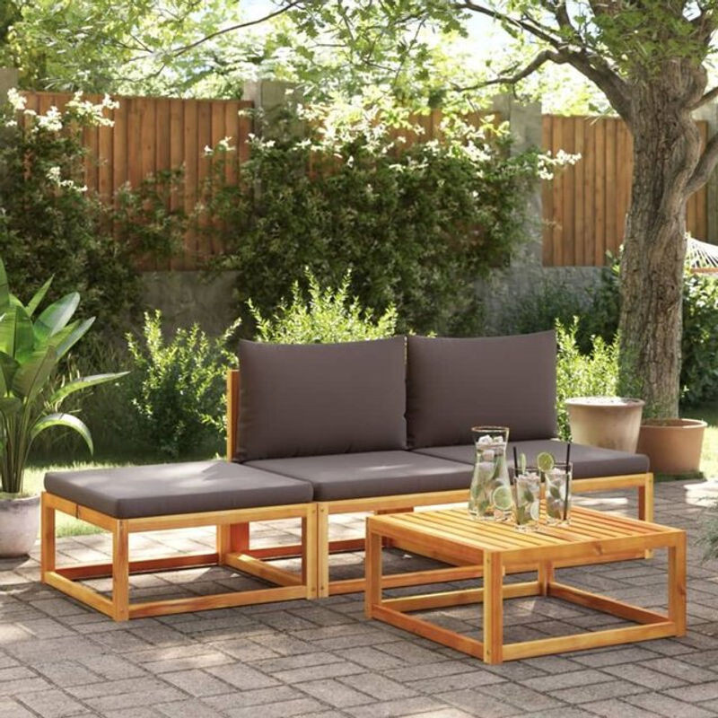 4-tlg. Garten-Sofagarnitur aus Massivholz Akazie mit Kissen in Grau und Braun von vidaxl - Bild 1