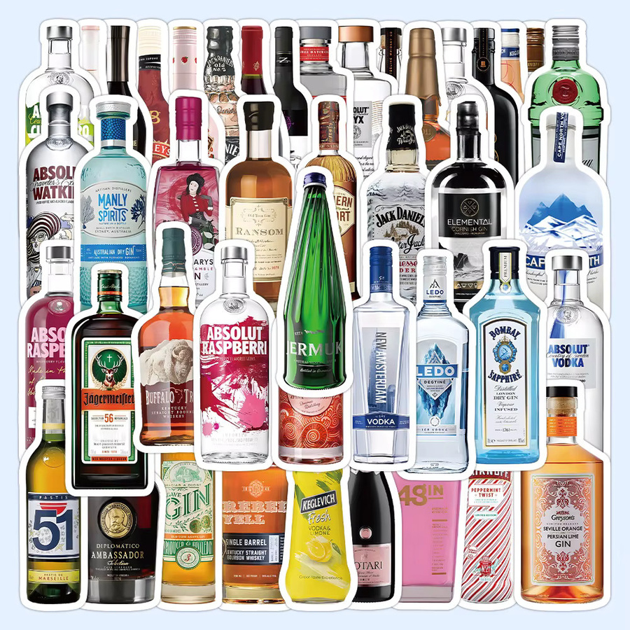 60 Stück Graffiti Aufkleber Set mit Cocktail Whisky Champagner und Wodka Motiven in Multicolour für Helm, Fahrrad und Laptop von BulingBulingStickers Shop - Bild 2
