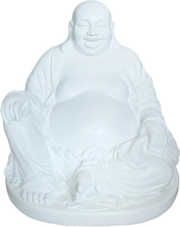 Relaxdays Buddha Figur aus Polyresin in Weiß für Feng Shui, wetterfest und UV-beständig, H x B x T: 45 x 43 x 43 cm