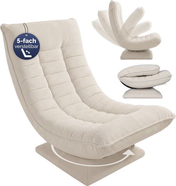CASARIA Sessel Aberdeen in Creme Beige, 5-fach verstellbarer Relaxsessel mit Cord-Bezug, 360 Grad drehbar und klappbar - Bild 1