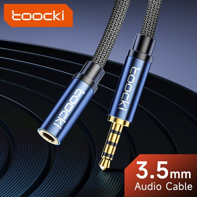 Toocki 3,5-mm-Audio-Verlängerungskabel Grau mit Mikrofon-Unterstützung für Huawei, Xiaomi und Redmi - Bild 1