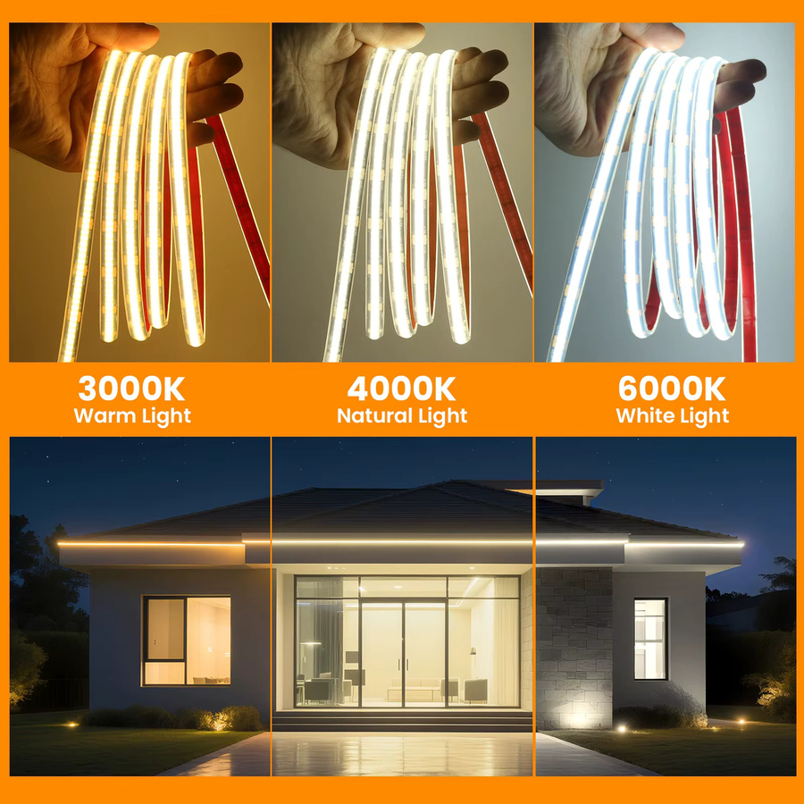 HEGEHE COB LED Streifenlicht IP68 wasserdicht mit schwarzem PCB für Außenbereich und Pool, 24 V, CCT Farbtemperatur anpassbar - Bild 3