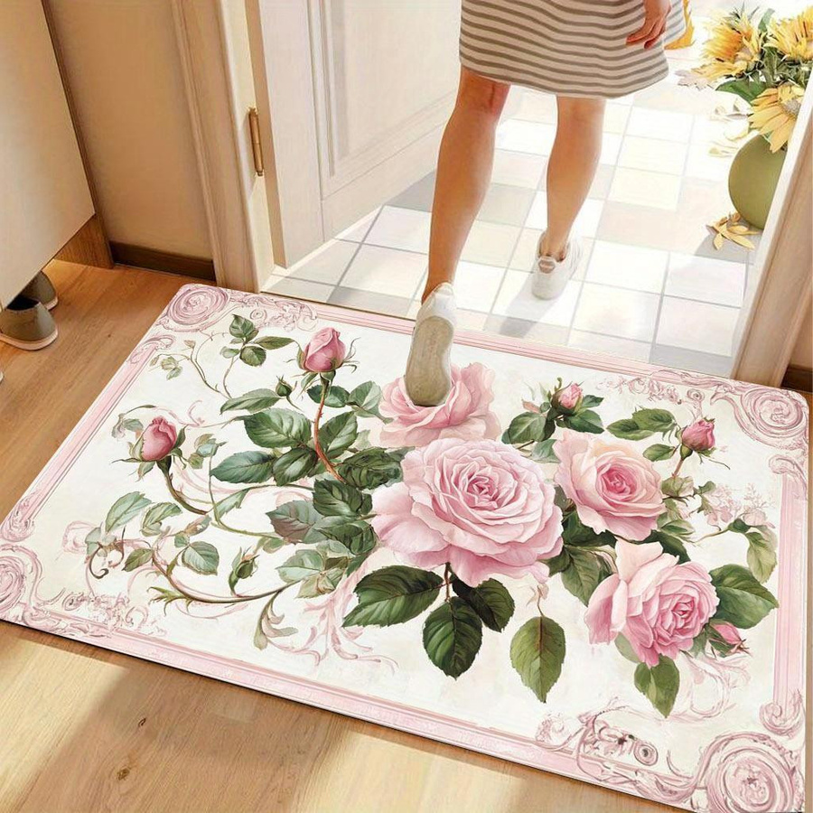 Dekorativer Vintage Teppich mit floralem Design in Rosa, rutschfest und waschbar, B/T: 60 x 40 cm - Bild 2