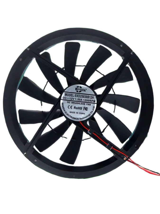 SXDOOL Axiallüfter Schwarz, 250mm Lüfter mit hohem Luftdurchsatz, 1200 U/min, 12V DC, Molex 4D Anschluss, für PC, Server und Raumbelüftung - Bild 3