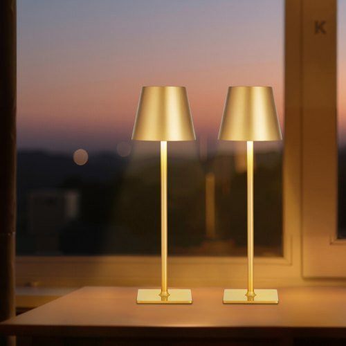 VEVOR 2er-Set kabellose Tischlampen in Gold mit 5200 mAh Akku, stufenlos dimmbar, 3000-6500 K Farbtemperatur, wiederaufladbare Schreibtischleuchten für Restaurant, Schlafzimmer und Outdoor - Bild 1