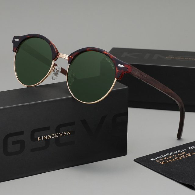 KINGSEVEN Sonnenbrille, Holz, Vollrand, Rund, Unisex, polarisiert - Bild 1