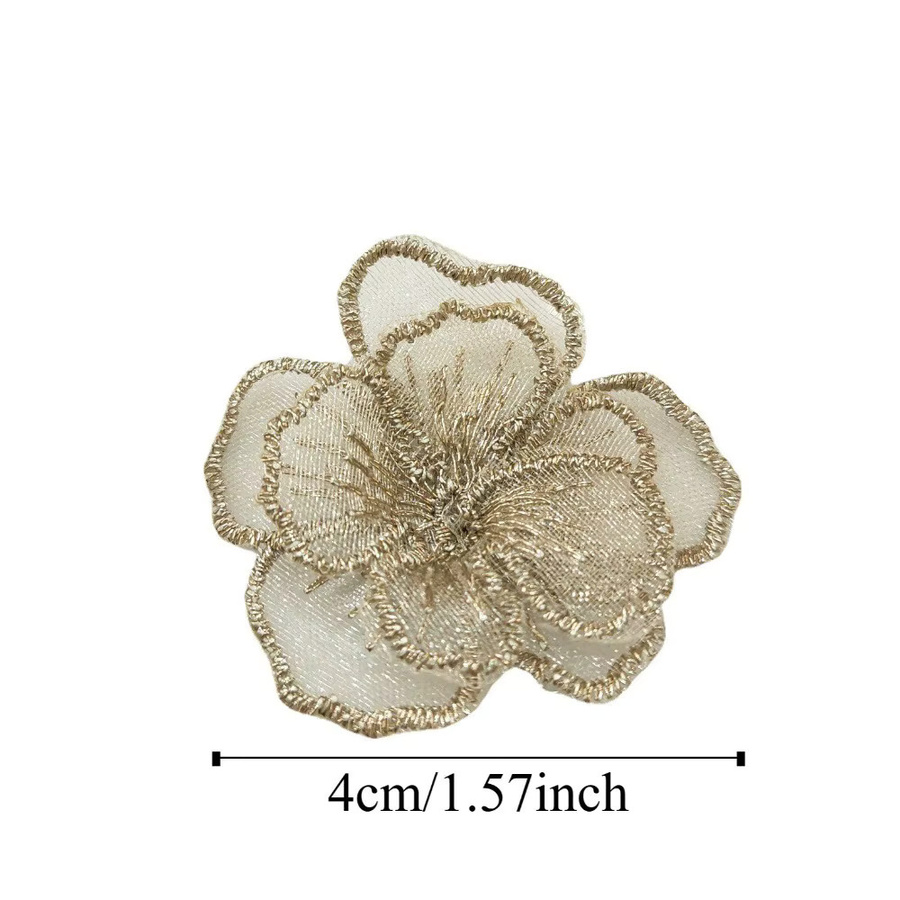 10 Stück Organza-Blumenapplikationen in Weiß und Gold, 3D bestickte Chiffon-Rosen als transparente DIY-Dekoration für Näh- und Bastelarbeiten, Durchmesser: 4 cm - Bild 2