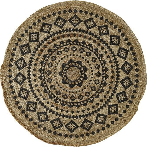 Runder Jute-Teppich LUXORLIVING Mamda in Beige mit geometrischem Boho-Design, Durchmesser: 80 cm - Bild 1