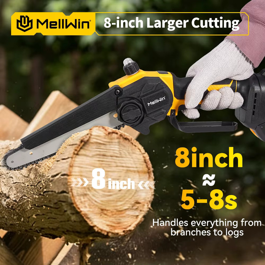 MELLWIN Bürstenlose 8-Zoll-Elektrokettensäge in Gelb für Makita LXT 18V Akku - Bild 3