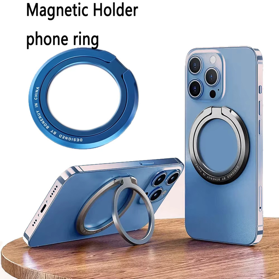 Magnetischer Handy-Ringhalter MagSafe-kompatibel mit 360 Grad drehbarem und faltbarem Kickstand in Schwarz - Bild 1