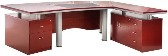 Jet-Line Chef Schreibtisch Berlin mit 2 Sideboards rechtsseitig in Kirschbaum Furnier, B/T/H: 260 x 180 x 76 cm - Bild 1