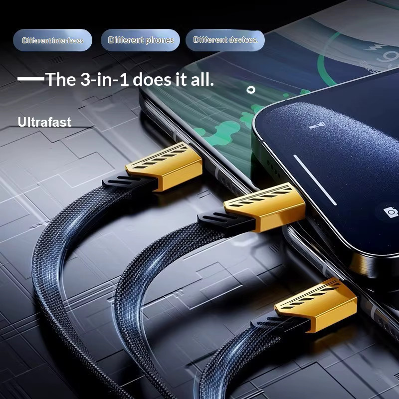 Drei-in-Eins Schnellladekabel 120W aus Metall mit geflochtenem Design für USB-C und Auto - Bild 2