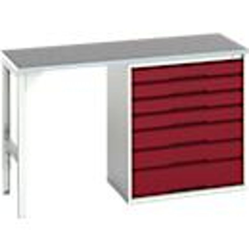 Unterbauwerkbank Bott verso mit Linoleum-Platte und 7 Schubladen, Lichtgrau / Purpurrot, B/T/H: 150 x 60 x 93 cm - Bild 2