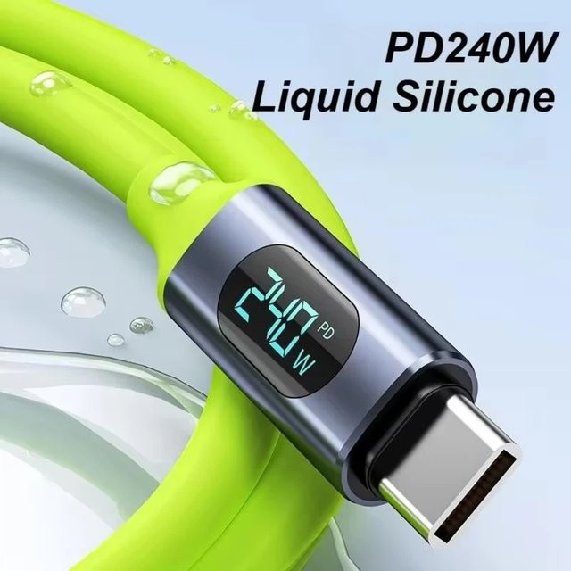 DIXSG USB-C auf USB-C Ladekabel mit LED-Display, 100W bis 240W Schnellladekabel und Datenkabel in Grün - Bild 1