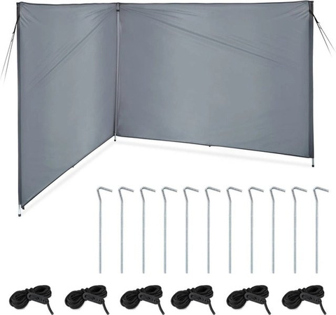 Relaxdays Strandwindschutz aus Polyester und Stahl in Grau, B: 400 cm, H: 150 cm