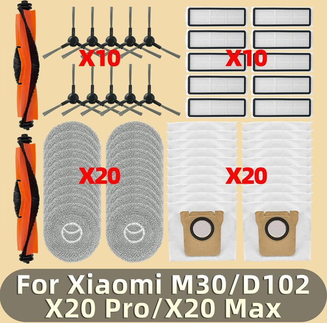 OSSIEAO Ersatzteil-Set passend für Xiaomi Mijia M30 D102, Xiaomi X20 Pro D102GL und Xiaomi X20 Max D109GL mit Staubbeuteln, Hauptbürsten, Seitenbürsten, Filtern und Wischpads in Multicolour - Bild 1