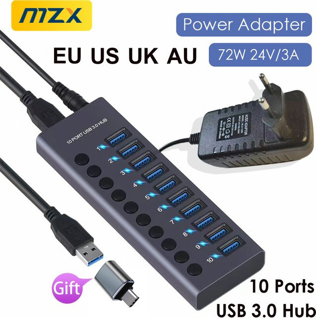MZX USB 3.0 A Hub Aluminium Multi-Hub Splitter Konzentrator Erweiterungs-Dock für PC und Laptop in Grau - Bild 1