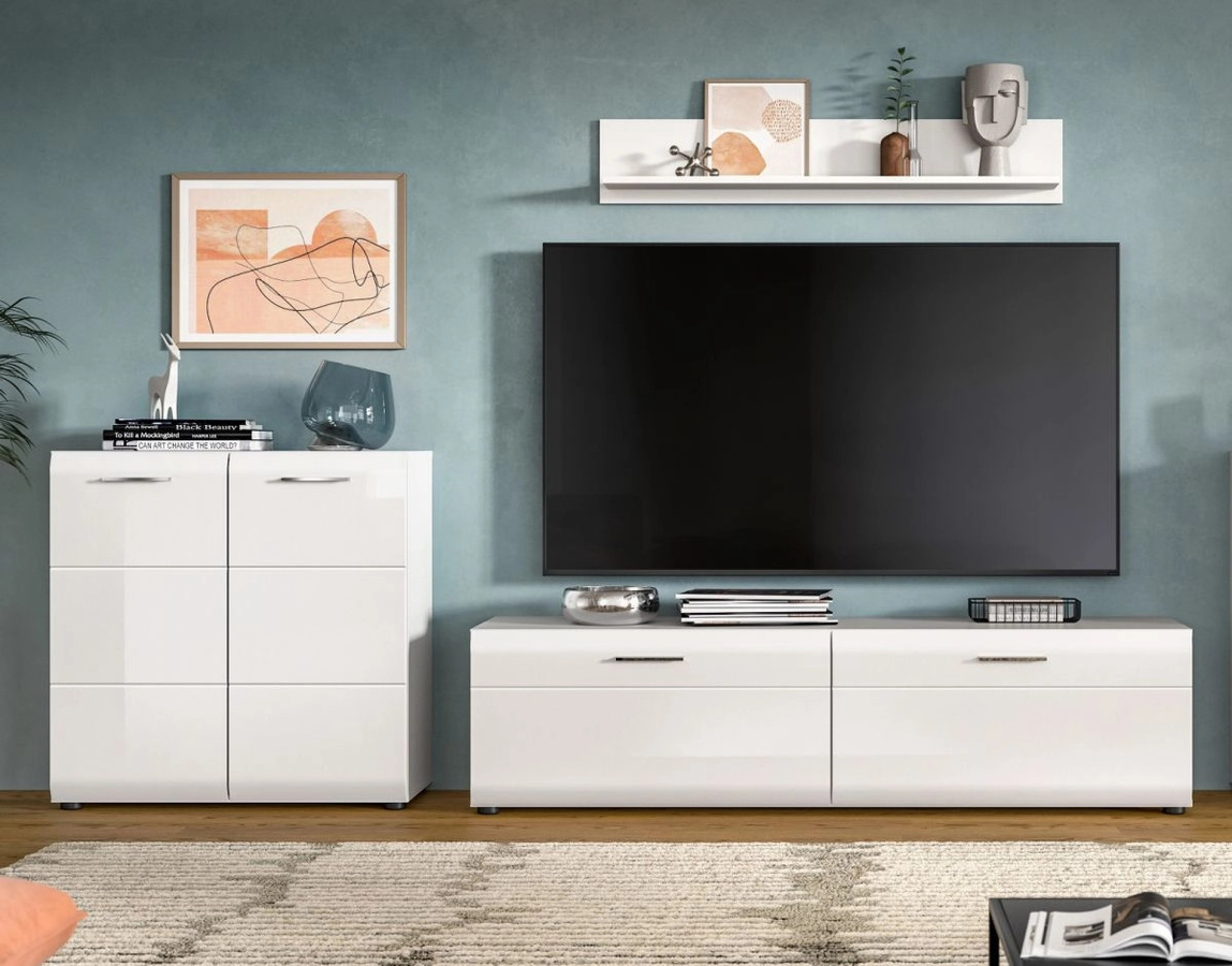 Wohnwand Inn.Furn in Weiß Hochglanz mit Schrankelementen, Breite: 255 cm, Höhe: 160 cm - Bild 2